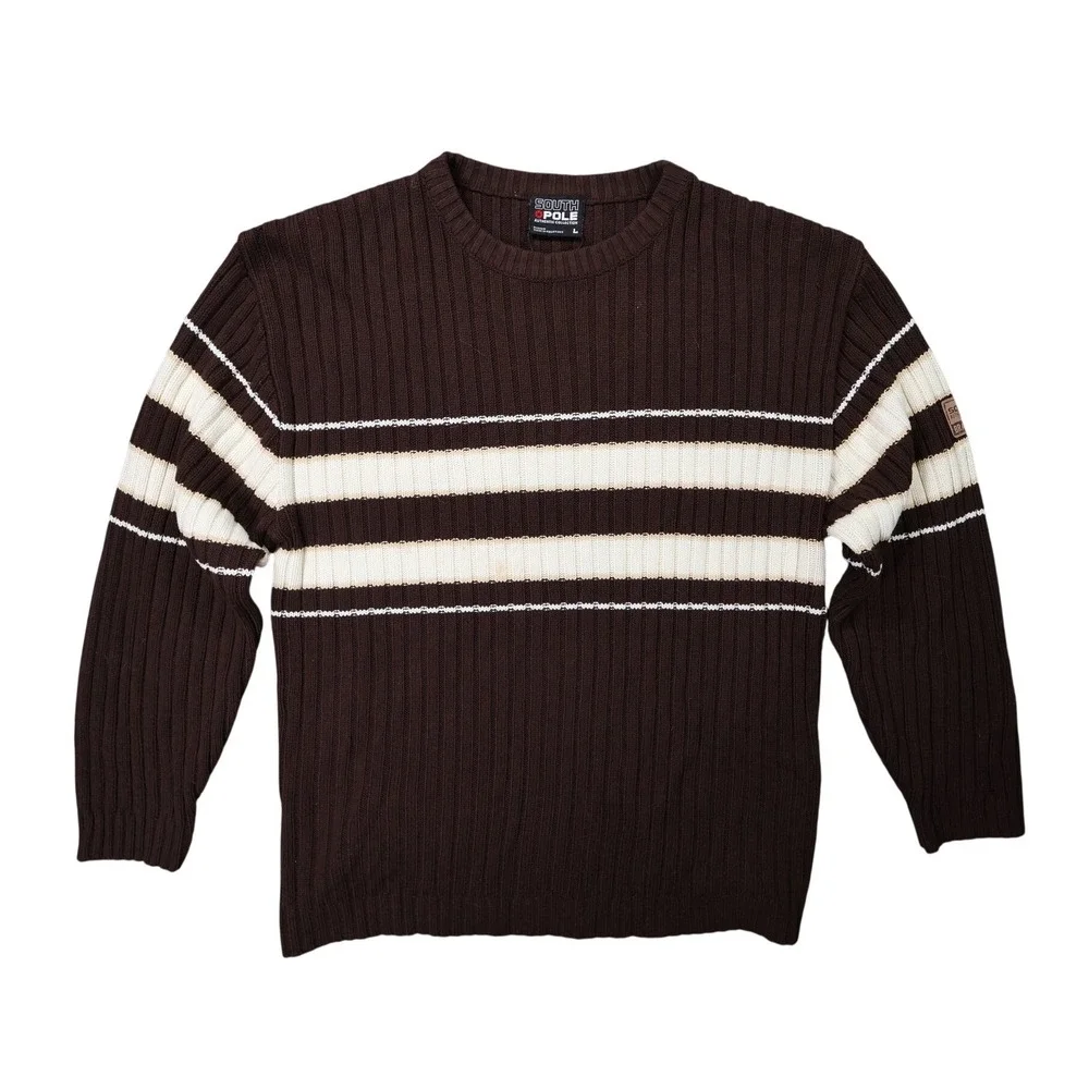 Southpole Ribbed Knit Sweater Mens Large Brown Excellent Striped Y2K Streetwear